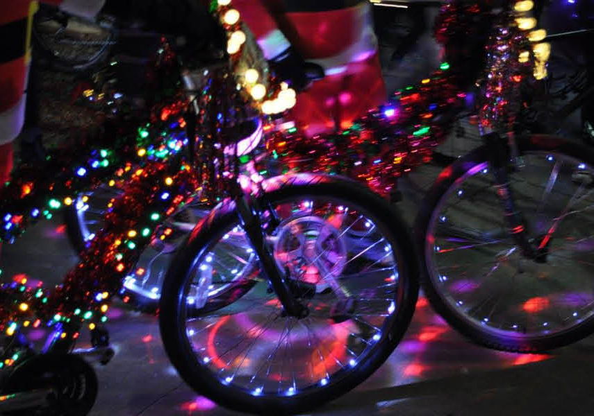 Illuminated bicycles at night