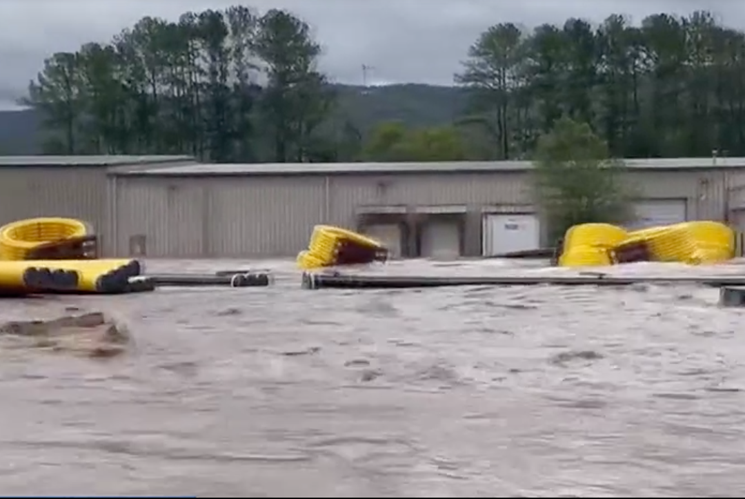 Hurricane Helene flood waters at Impact Plastics